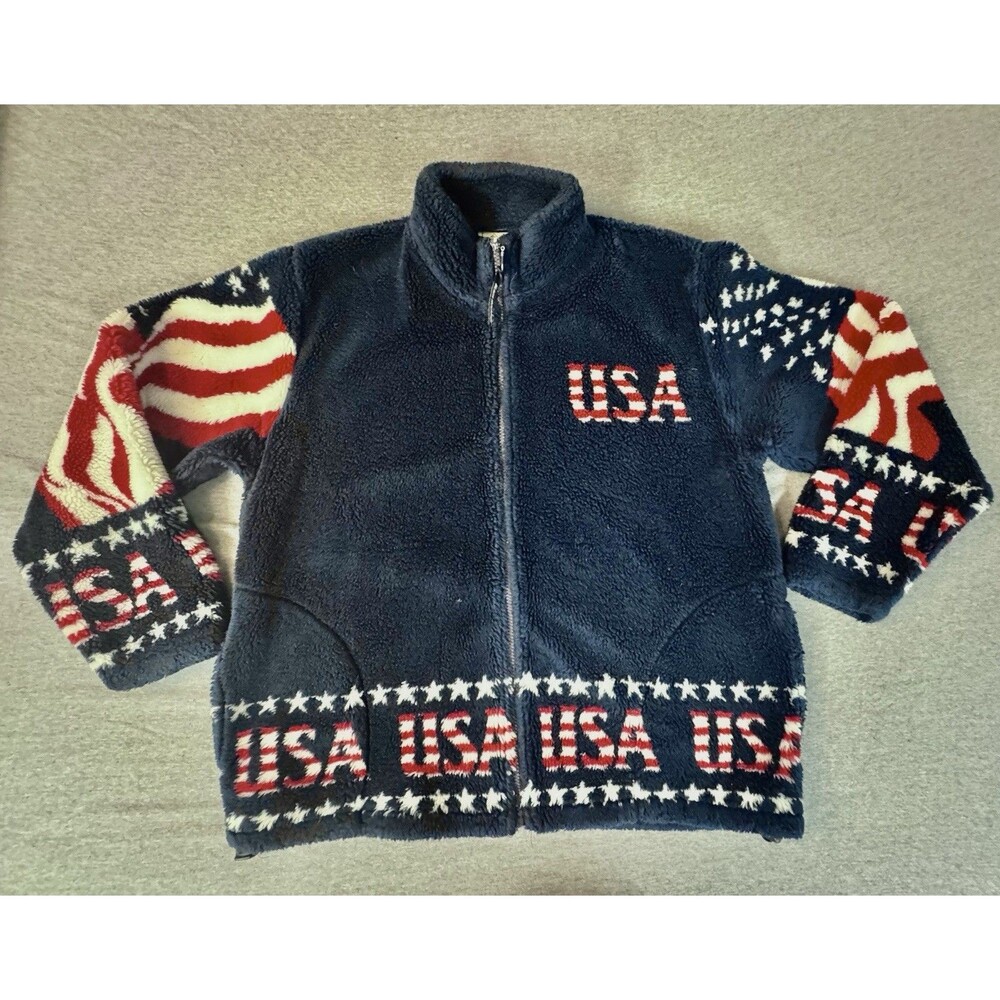 Black Mountain Outdoor USA Americana Full Zip Fleece Jacket Red/Blue Mens Size L